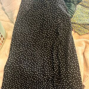 SHEIN Black Maxi Skirt with White Polka Dots